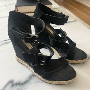 Balenciaga black suede espadrille wedges